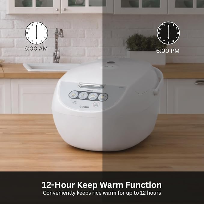 Tiger JBV-A18U-W 10-Cup (Uncooked) Micom Rice Cooker with Food Steamer & Slow Cooker, White