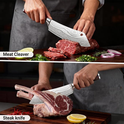 8-Inch Meat Cleaver Butcher Knife - High-Carbon Stainless Steel Professional Cleaver Chefs Knife Cutting Knives with Ergonomic Wood Handle & Gift Box for Cooking