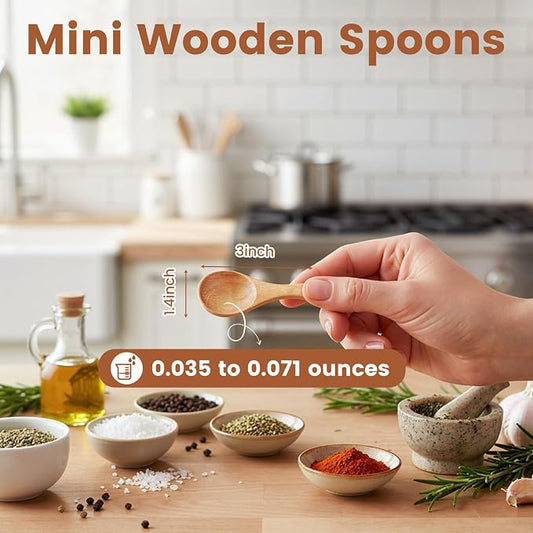 HANSGO 10PCS Small Wooden Spoons, 3 Inch Small Spoons for Spice Jars, Salt, Grains, Sugar, Coffee, Honey, Dessert, Tea, Mini Wooden Teaspoons for Kitchen, Ideal Gifts & Kitchen Stocking Stuffers