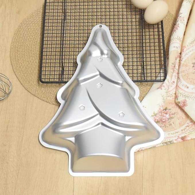 12 Inch Aluminum Christmas Tree Shaped Cake Pan - Professional Non-Stick Baking Tin for Festive Holiday Desserts, For Christmas Cake，silver (Christmas Tree cake pan)