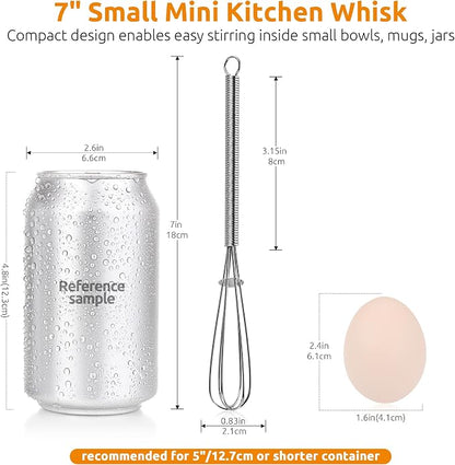 U-Taste 7" Mini Whisk for Cooking: 18/8 Stainless Steel Small Metal Kitchen Wisk, Tiny Hand Mixing Tool for Coffee, Egg, Sauce, 6-Wires Compact Head for Baking, Beating in Bowl, Mug, Jar (Set of 2)