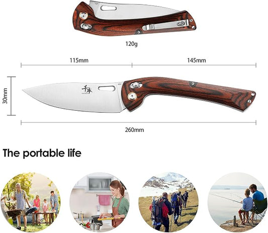 SENBON 440 Stainless Steel Super Sharp Pocket Folding Chef Knife Peeling Utility Knife Fruit Knife Carbon Fiber Handle Camping Barbecue Outdoo