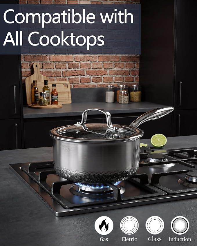 USELUCK Nonstick 1.5-QT Saucepan with Glass Lid,Stainless Steel Pot,Stay-Cool Handle,Dishwasher-Safe,Oven-Safe,Induciton Ready,Compatible with All Cooktops.