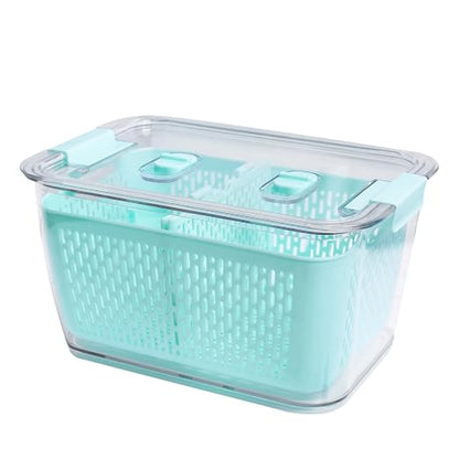 Kitchen Spaces Colander Bin, Produce Saver, Fridge Organizer With Lid, Wash, Strain and Store, Great for Refrigerator, Freezer and Pantry, X-Large, Mint Green, Pack of 1