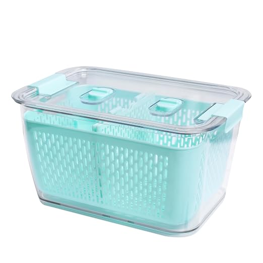 Kitchen Spaces Colander Bin, Produce Saver, Fridge Organizer With Lid, Wash, Strain and Store, Great for Refrigerator, Freezer and Pantry, X-Large, Mint Green, Pack of 1