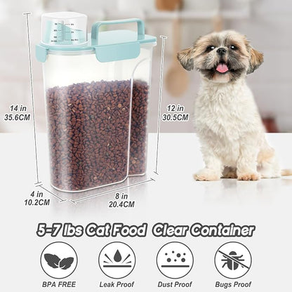 LEAWALK 5Lbs Airtight Cat Dog Food Storage Container with Upgraded Large Nozzle BPA-Free, Pet Food Storage Containers for Rice, Grain, Pet Food, Flour, Dog Treat Storage 3pack