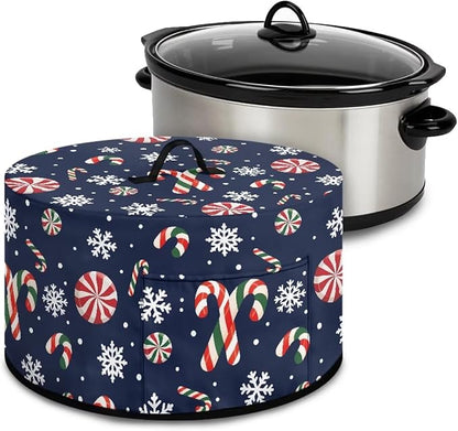 Candy Canes Snowflakes Slow Cooker Dust Cover Compatible with 6-8 qt Crock for Pot Peppermint Candies Small Kitchen Appliance Decor Dust Cover