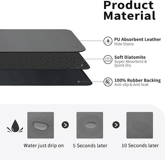 HotLive Dish Drying Mat for Kitchen Counter, Heat Resistant Drainer Mats with Non-slip Rubber Backed, Hide Stain Kitchen Super Absorbent Draining Mat, Easy to Clean Dish Rack Pad, Dark Grey 18"x24"