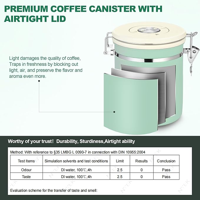 ShanSon Coffee Canister Airtight, Stainless Steel Bean Storage Container with Date Tracker & Scoop, Grounds Sugar Flour Tea Cereal Fits Kitchen Pantry, Ideal Gift for Coffee Lovers,12oz,Green