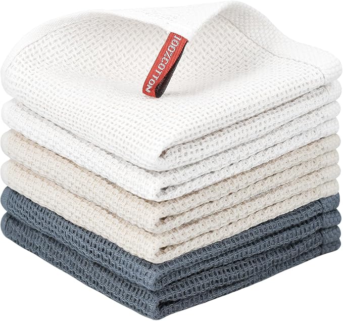 Nialnant 6 Pack Kitchen Cloths, 100% Cotton Waffle Weave Dish Towels for Drying, Quick Drying, Soft Absorbent Rags - 12x12 in