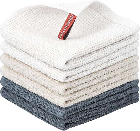 Nialnant 6 Pack Kitchen Cloths, 100% Cotton Waffle Weave Dish Towels for Drying, Quick Drying, Soft Absorbent Rags - 12x12 in