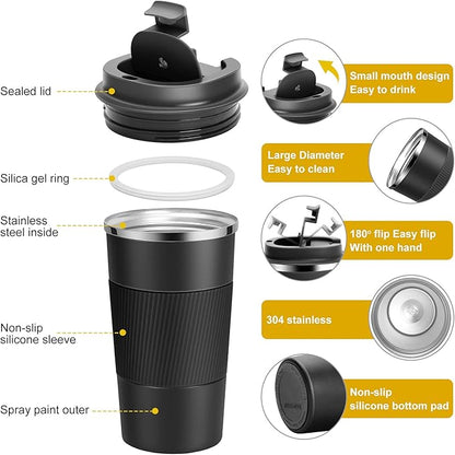 YINJAM 17oz Travel Coffee Mug Insulated Coffee Cups to Go with Leakproof Lid Vacuum Stainless Steel Double Walled Thermal Car Coffee Tumbler for Hot Cold Ice Tea Drinks Reusable (Purple, 17oz)