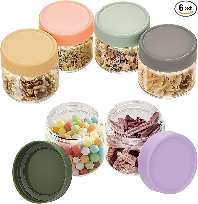 Lulonpon 6-Pack Thick Glass 2oz Mini Mason Jars with Lids - Airtight Condiment Containers, Salad Dressing Cups & Sauce Bottles for Lunch Box, Travel, Pantry Storage ﻿
