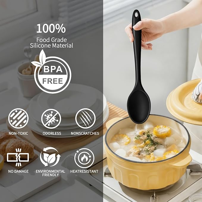 4 Pcs large Silicone Spoons 10.6 inches Mixing Spoons for cooking,Heat Resistant Spoons, Mixing Spoons for Kitchen Cooking Baking Stirring Mixing Tools (Large 4pcs)