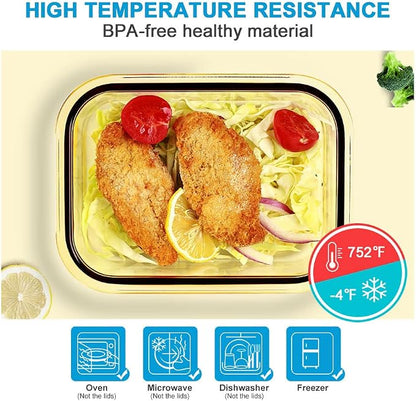 DAS TRUST Amber Glass Meal Prep Containers Microwave Safe Meal Prep Bowls Glass Food Prep Containers with Lid for Adult Meal Prep Bento Boxes