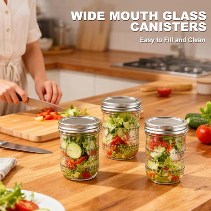 6 Pack Overnight Oats Containers with Lids,Wide Mouth Mason Jars 16 oz, Pint Mason Jars Glass Canning Jars for Storing Food, Sauces, Salad, Relishes