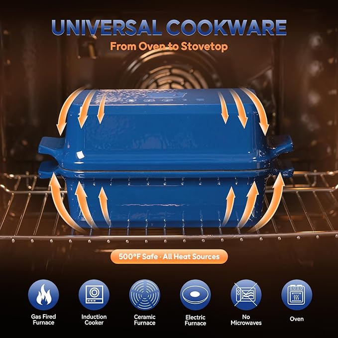 Enameled Cast Iron Dutch Oven for Bread Baking, 9×5 Dutch Oven Pot with Lid, 2 in 1 Sourdough Bread Pans for Baking with Lid, Roasting & Braising, Easy Release, Oven & Induction Safe (4.2 QT,Blue)
