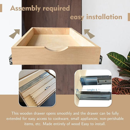 Soft-closing drawer, Slide soft close cabinet drawers, Wood Pull Out Tray Drawer Box Kitchen Cabinet Organizer, Cabinet Slide Out Shelve, Wooden Pull-Out Shelf-Fast and Easy D.I.Y. (15"W×21"D×3"H)