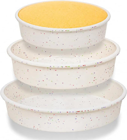 6 8 10 inch Silicone Round Cake Pans with Metal Reinforced Frame, Nonstick Layer Cake Molds for Baking, BPA Free Set of 3 (Cream)