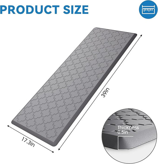 Kitchen Mat Cushioned Anti Fatigue for Floor, Non-Slip Waterproof Comfort Rug for Kitchen Sink, Standing Desk & Laundry, 17.3"x39", Grey