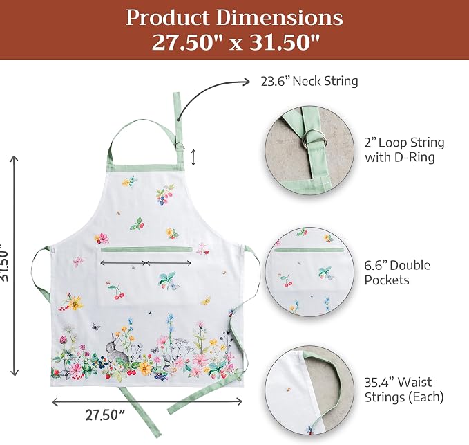 Maison d' Hermine 100% Cotton Apron for women with Pocket Kitchen Chef Apron for Men Cooking Spring Summer