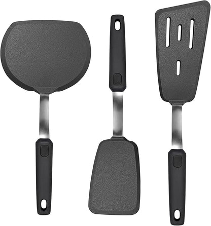 3 Piece Silicone Spatula Turner Set Cooking Utensils Set | Heat Resistant, Flexible Stainless Steel with Silicone, Nonstick Cookware Compatible, Dishwasher Safe