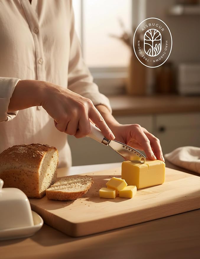 AISBUGUR 2 Pack Stainless Steel Butter Spreader Knife with Holes Multifunction Butter Knife with White Porcelain Handle, Cheese Butter Spreader Knives for Kitchen