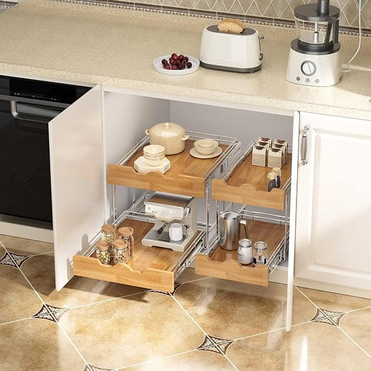 OCG Pull Out Cabinet Organizer 20" W x 21" D, 2 Tier Slide Out Shelf, Heavy-Duty Pull Out Drawer for Cabinets, Base Cabinet Organization for Kitchen, Pantry, Bathroom