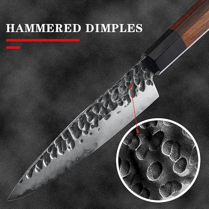 5.5 Inch Paring Knife Handmade Forged Pro Japanese Sharp AUS10 High Carbon 3-layer Vegetable Fruit Knife,Professional Kitchen Small Petty Knife (Rosewood Handle & Gift Box & Sheath)
