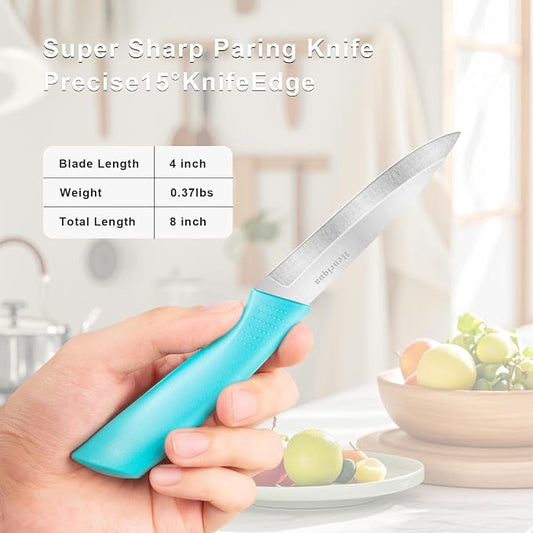Paring Knife Set of 4, Paring Knives With Cover, 4 inch Small Fruit Knife, Ultra Sharp Kitchen Knives，High Carbon Stainless Steel PP Plastic Handle