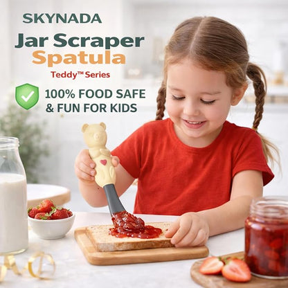 Jar Scraper Spatula - Silicone Scraper, Cute Kitchen Accessories, Unique Fun Cooking Kitchen Gadgets for Foodies - BPA-free & 100% Food Safe (Teddy - Yellow)