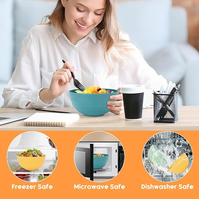 12 PCS Unbreakable Cereal Bowls Set, 26 Oz Wheat Straw Bowl Sets, Microwave & Dishwasher Safe Bowls for Kitchen, Reusable Plastic Bowl for Soup, Salad, Rice, Snack, BPA Free, Multicolor