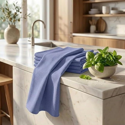 Urban Villa Kitchen Towels 100% Cotton Dish Towels for Kitchen(Set of 6) 20”x30” Dish Cloths Highly Absorbent Kitchen Linen Set with Hanging Loop Perfect for Drying Dishes Cleaning Hand Towels - Blue