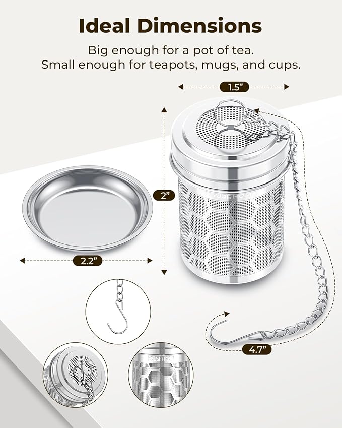 HOUSE AGAIN Tea Infuser for Loose Leaf Tea, Extra Fine Mesh Tea Strainers, 304 Stainless Steel with Chain Hook, Loose Leaf Tea Steeper for Brew Tea Spices & Seasonings, Geometric Design