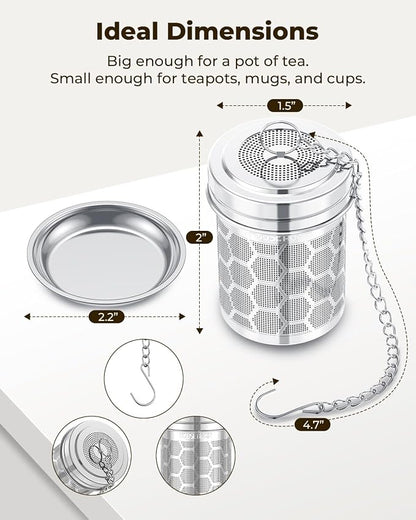 HOUSE AGAIN Tea Infuser for Loose Leaf Tea, Extra Fine Mesh Tea Strainers, 304 Stainless Steel with Chain Hook, Loose Leaf Tea Steeper for Brew Tea Spices & Seasonings, Geometric Design