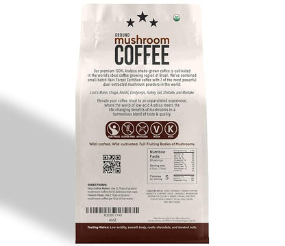 La Republica Ground Mushroom Coffee, Organic Fair Trade Arabica with Superfood Mushrooms (Medium Roast, 60 Servings)