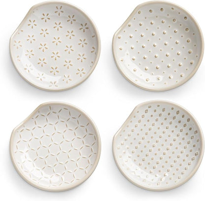 MALACASA 4 Pack Ceramic Spoon Rests for Stove Top, 4.8 inch Cooking Spoon Holder for kitchen counter, Heat-Resistant Utensil Rest, Ladle Holder Dishwasher Safe - 05, Series LYDIA