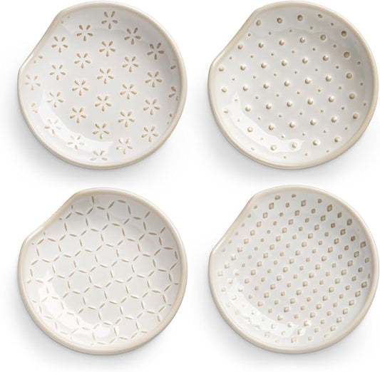 MALACASA 4 Pack Ceramic Spoon Rests for Stove Top, 4.8 inch Cooking Spoon Holder for kitchen counter, Heat-Resistant Utensil Rest, Ladle Holder Dishwasher Safe - 05, Series LYDIA