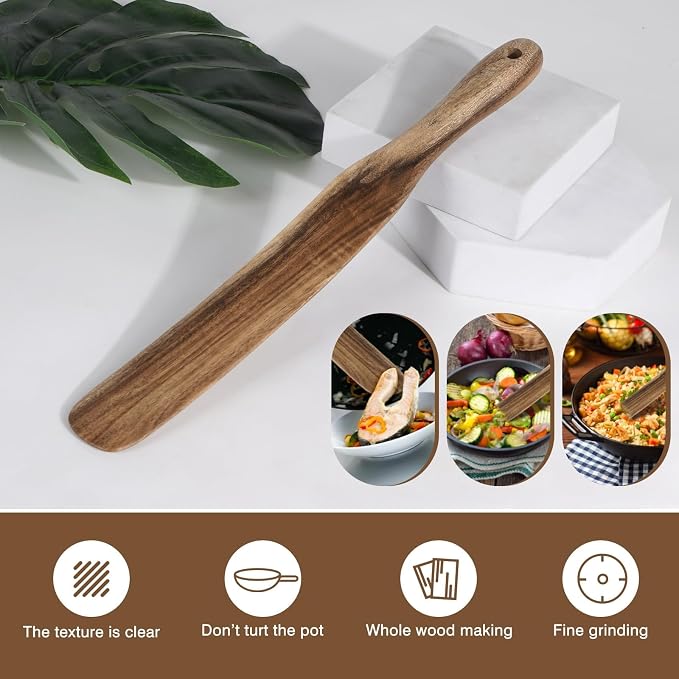 MYRAINBOW 2 Pack Spurtle for Sourdough Starter, Spreading, Cooking, Mixing, Reaching Bottom of Jar, Kitchen Utensils, Spurtles Kitchen Tools Wooden Kitchen Utensils for NonStick Cookware