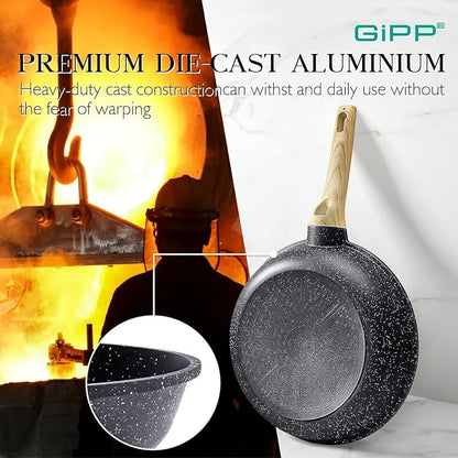 GiPP 21Psc Pots and Pans Set Non Stick - Grey Ceramic Kitchen Cookware Sets Nonstick Induction Cookware Non-toxic Cooking Pan Set with Silicone Utensils, PFOS and PFOA Free