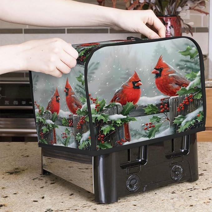 Cardinal Toaster Cover 4 Slice Wide Slot Washable Toaster Covers | Winter Tree Dust and Fingerprint Protection Bread Maker Covers for Kitchen Accessories Decor Bakeware Women Gift