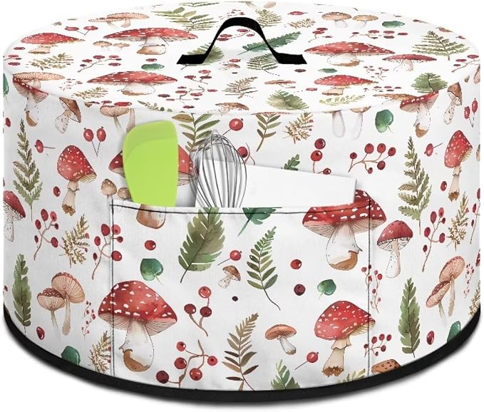 Ferns Mushrooms Slow Cooker Dust Cover Compatible with 6-8 qt Crock for Pot Small Kitchen Appliance Decor with A Top Handle and Pocket