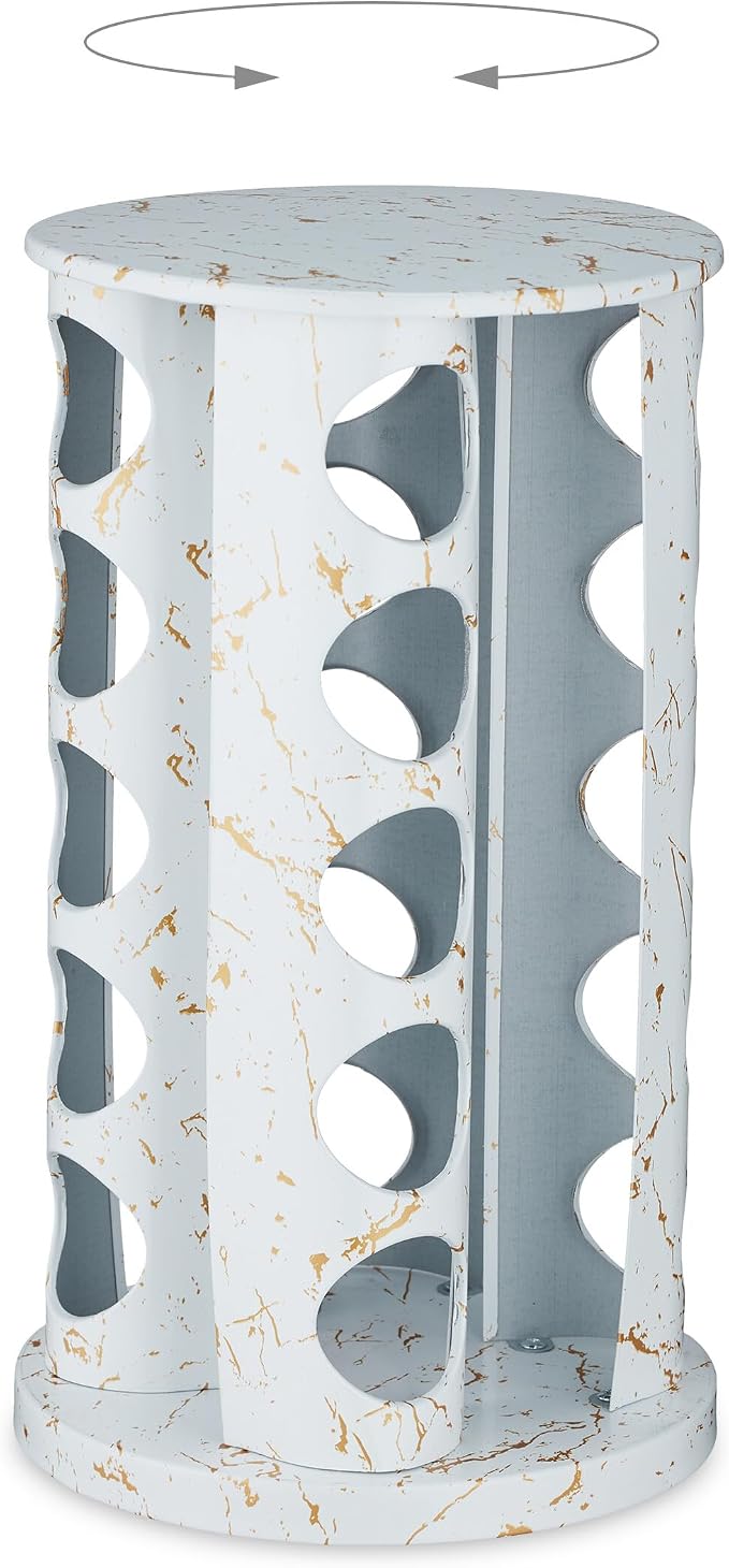 Relaxdays, White Spice Carousel, 20 Spice Jars, Shaker Insert, 360° Rotatable, Spice Bar, H x D 33.5 x 19 cm, Marble Look, Glass