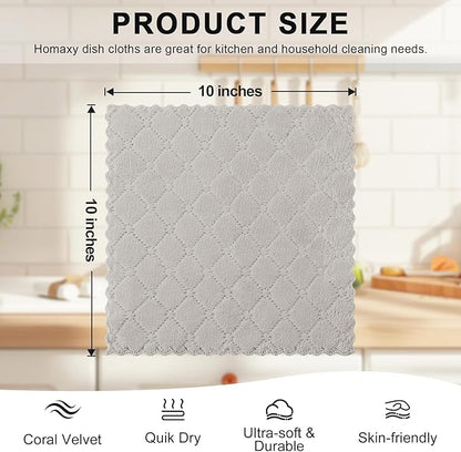 Homaxy 16 Pack Kitchen Cloths Dish Towels (10" x 10",Multi Color), Super Soft and Absorbent Coral Velvet Dishcloths, Fast Drying No Lint Microfiber Cleaning Cloth