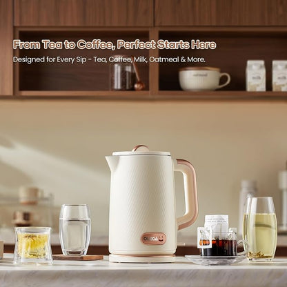 OLEGA Electric Kettle: 1200W Fast Boil Electric Water Kettles, 1.5L Double Wall Stainless Steel Tea Kettle, Auto Shut-Off, BPA-Free Hot Water Boiler Teapot for Coffee & Tea -Beige