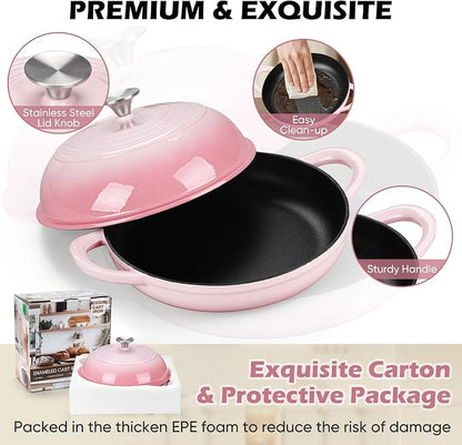 Bread Dutch Oven for Sourdough Baking (5.5 QT), Joyfair Enameled Cast Iron Dutch Oven Pot with Lid, Sourdough Bread Pan with Heavy Duty Dual Handles, Non-Stick & Even Heat, Oven-safe up to 500°F, Pink