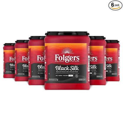 Folgers Black Silk Dark Roast Coffee, 9.6 Ounces (Pack of 6)