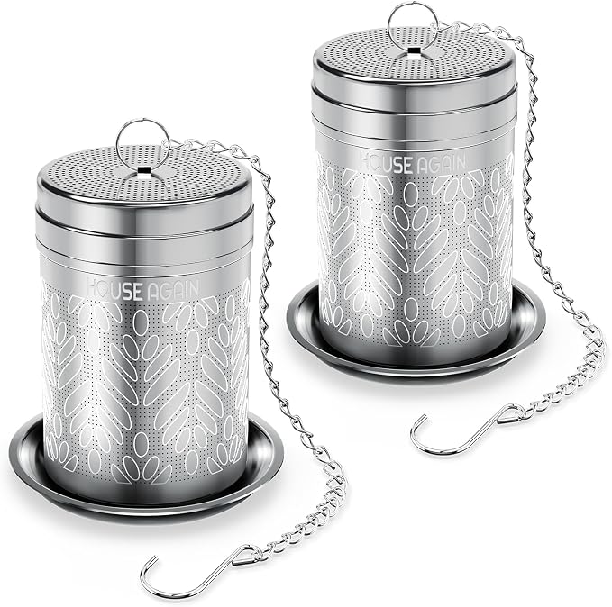 House Again 2 Pack Tea Strainers for Loose Tea, Extra Fine Mesh Tea Infuser, Updated Slim Threaded Lid & 304 Stainless Steel, Tea Ball Filter Bags Diffusers, Loose Leaf Tea Steeper for Brew Spices