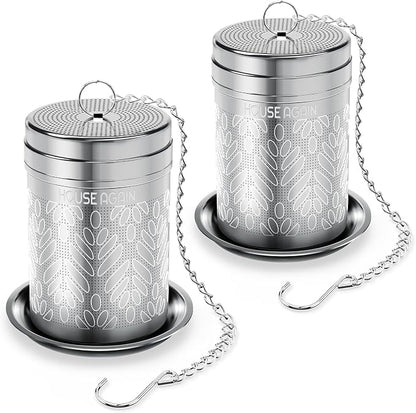 House Again 2 Pack Tea Strainers for Loose Tea, Extra Fine Mesh Tea Infuser, Updated Slim Threaded Lid & 304 Stainless Steel, Tea Ball Filter Bags Diffusers, Loose Leaf Tea Steeper for Brew Spices