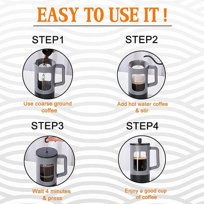 YOLIFE French Press Coffee Maker (12 oz), Camping Mini Coffee Press, Single Cup French Press, Heat-resistant Borosilicate Glass, Portable for Travel, Grey and Black